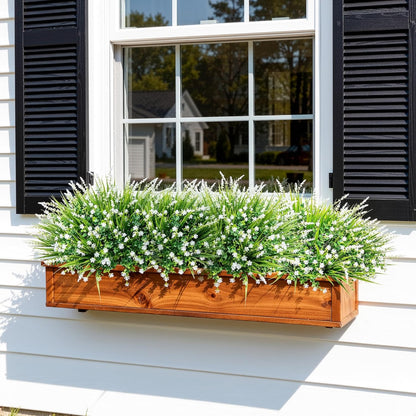 Artificial Fake Outdoor Plants Flowers for Spring Decoration, UV Resistant Realistic White Plastic Flowers Faux Plant Monkey Grass for Planter Home Garden Porch Patio Window Box