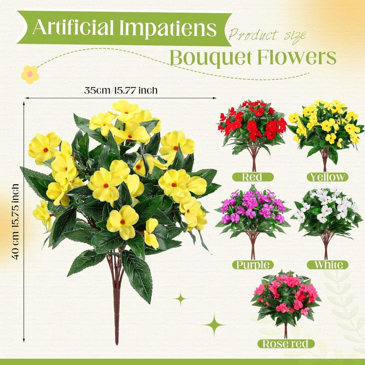 10 Bundles Artificial Impatiens Bouquet Flowers for Outdoors Silk Faux Flowers Indoor Fake Plastic Plants Patio Lawn Garden Wedding Fall Thanksgiving Decor (Multi Color)