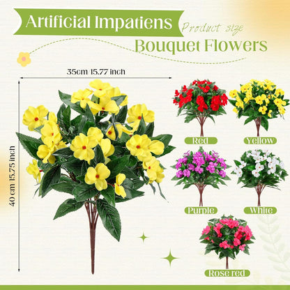 10 Bundles Artificial Impatiens Bouquet Flowers for Outdoors Silk Faux Flowers Indoor Fake Plastic Plants Patio Lawn Garden Wedding Fall Thanksgiving Decor (Multi Color)