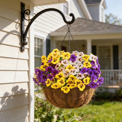 Artificial Pansies Flowers for Outdoors, 12 Pcs Faux Silk Pansy Flower UV Resistant Fake Plants for Outside Planter Porch Yard Patio Home Decor, Yellow White Purple, 12