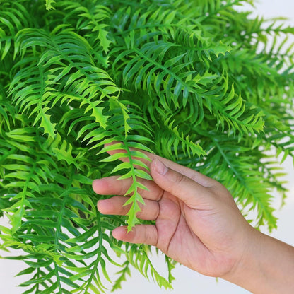 Artificial Ferns Plants with Hanging Basket-2 Set for Outdoor Decoration, Fake Boston Fern Hanging Planters Faux Greenery UV Resistant for Front Porch Patio Garden Farmhouse Home Decor (Green)