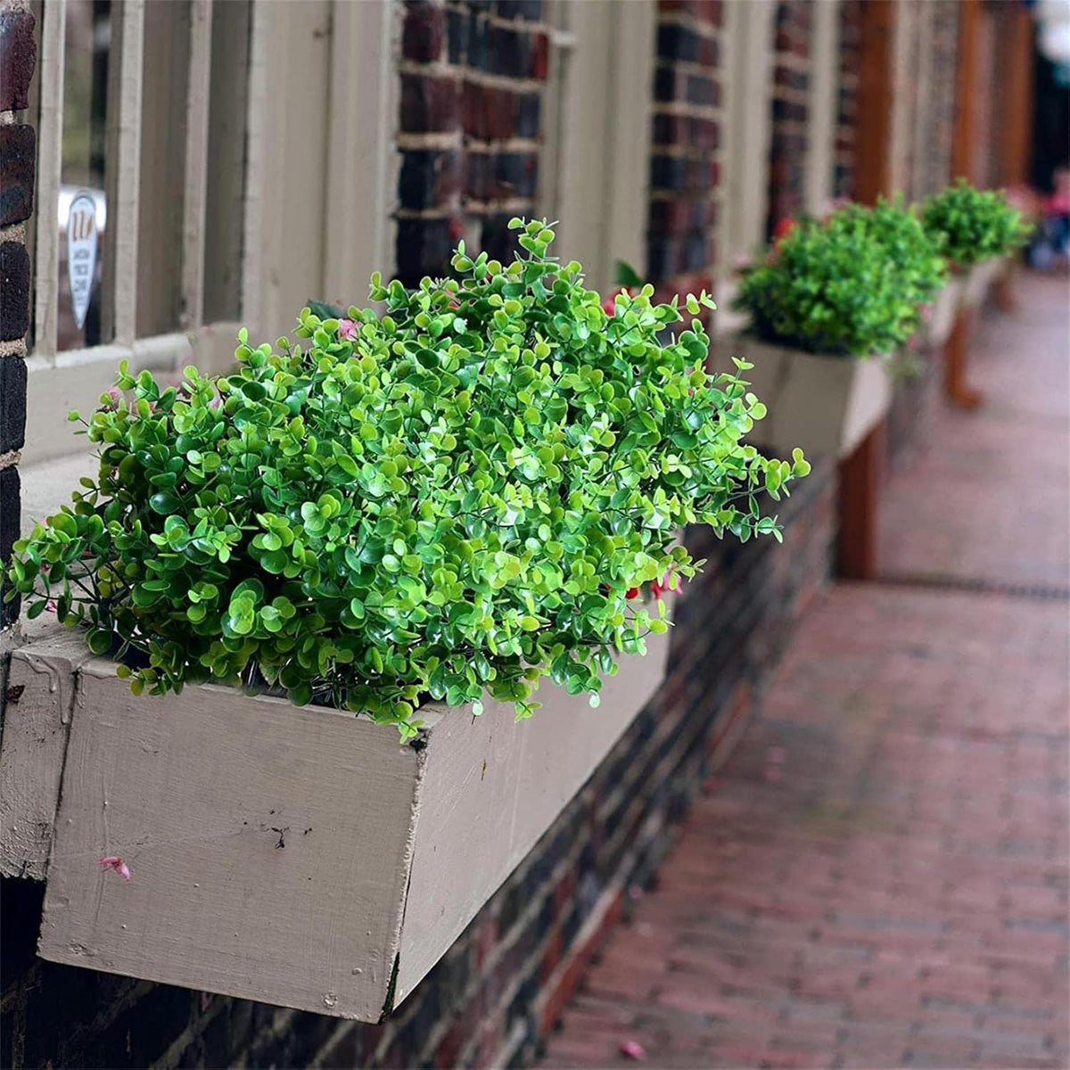 18PCS Outdoor Artificial Faux Plants Spring Summer Decorations, UV Resistant Bulk Realistic Fake Bushes Grass Eucalyptus Outside Plastic Greenery Shrubs for Front Porch Patio Window Box
