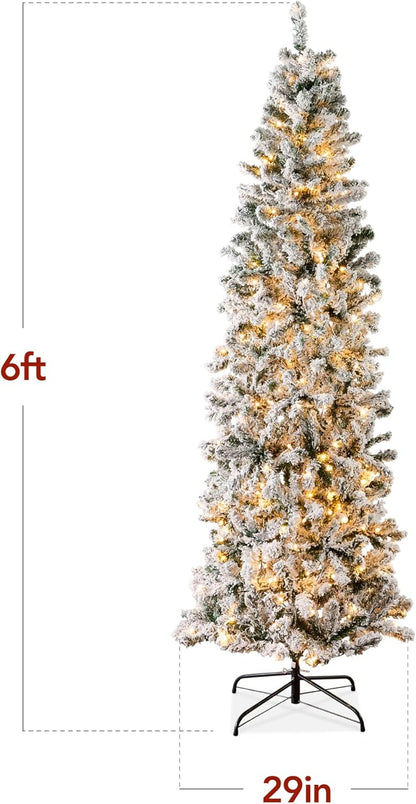 Timeless Prelit Flocked Pencil Warm Holiday Decor Set