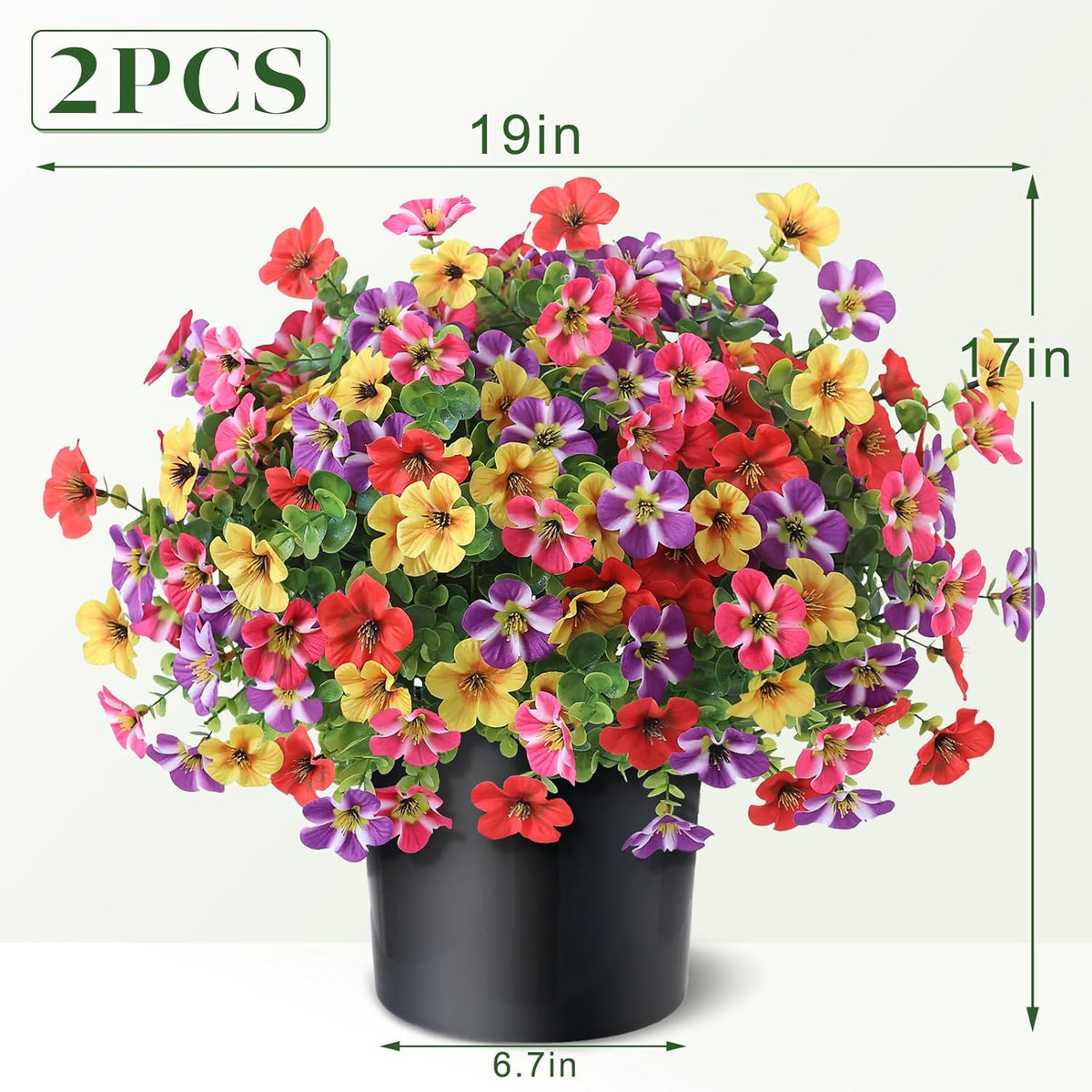 2 Set of Artificial Morning Glory & Eucalyptus Topiary Trees - Faux Silk Flower Potted Plants, UV-Resistant Fake Outdoor Morning Glory Bushes for Front Door, Farmhouse, Garden Decor (Mixed Color)