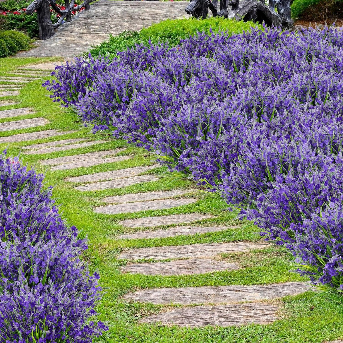 20 Bundles Artificial Lavender Flowers for Outdoors Fake Silk Flowers Faux Plants UV Resistant for Indoor and Outdoor Spring Porch Garden Window Table Box Office Home Decorations, Deep Purple