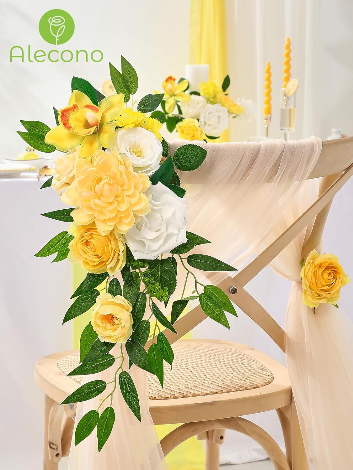 Alecono Artificial Flowers, Yellow Fake Spring Flowers Combo Box with Stems for DIY Wedding Cake, Party Table Centerpieces Home Decor