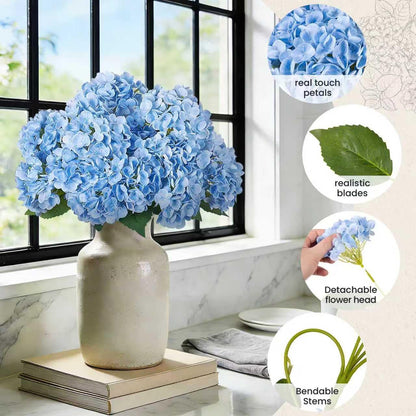 INXUGAO Artificial Flowers Fake Outdoor Hydrangea Bouquets with Long Stems, 3Pcs 18" Faux Light Blue Hydrangeas with Latex Real Touch for Outdoors, Wedding, Baby Shower and Party Decor
