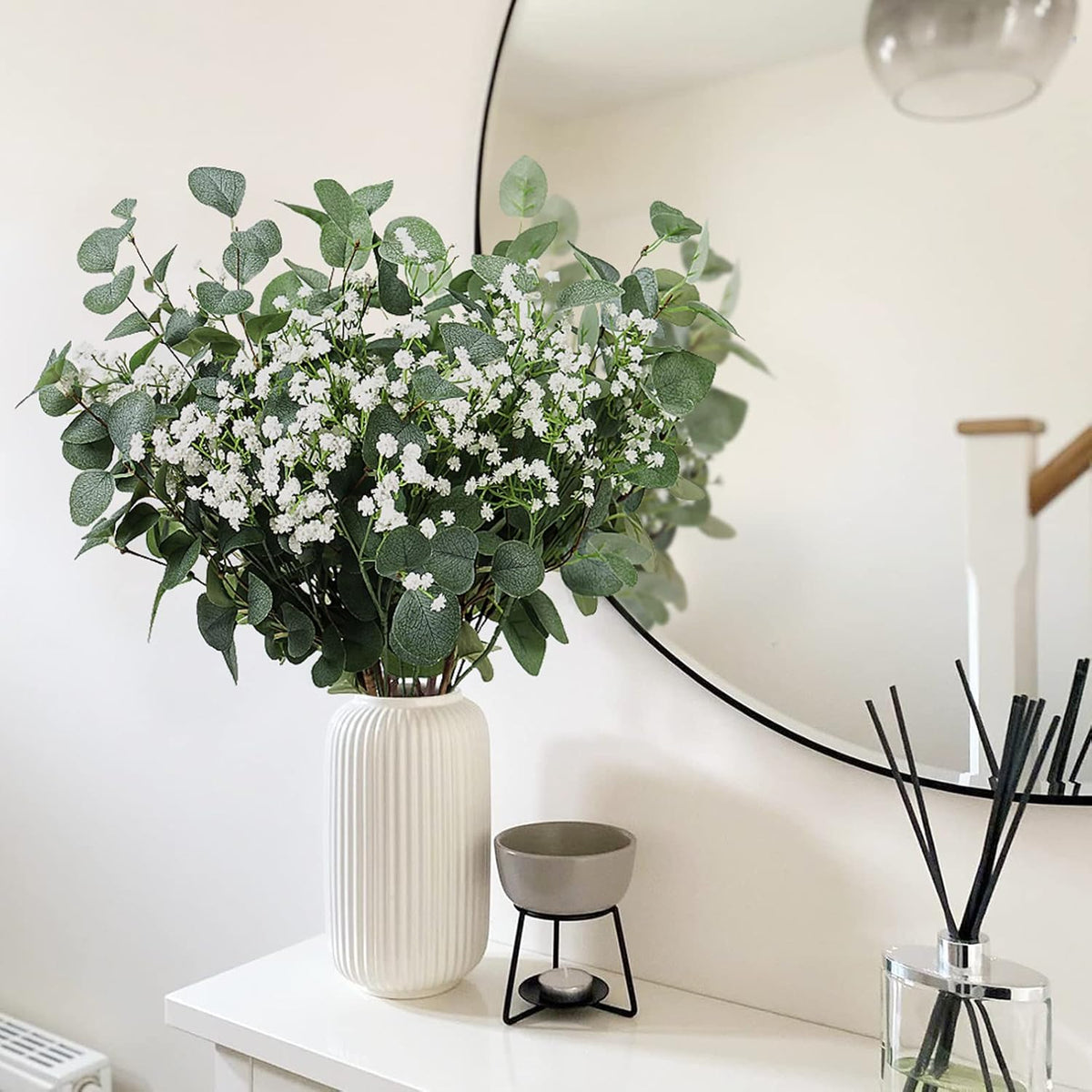 Beferr 5 Pcs Eucalyptus Stems & 6 Pcs Babys Breath Artificial Flowers Faux Greenery Bouquets for Wedding Table Centerpiece Home Decor