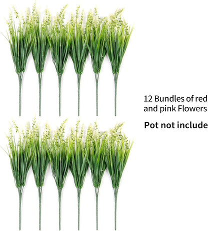 Artificial Faux Plants Flowers for Outdoor Decorations, Fake Monkey Grass for Outside Porch Patio, No Fade Realistic Greenery Plant, UV Resistant Artificial Shrubs for Courtyard Window Garden
