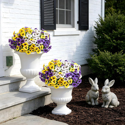 Artificial Pansies Flowers for Outdoors, 12 Pcs Faux Silk Pansy Flower UV Resistant Fake Plants for Outside Planter Porch Yard Patio Home Decor, Yellow White Purple, 12