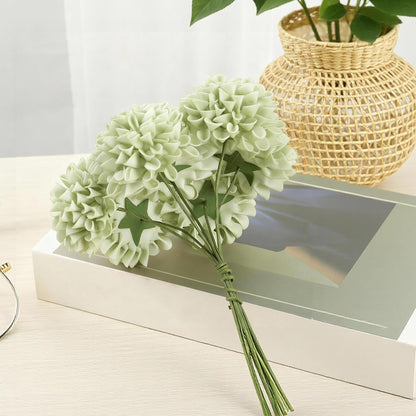 Artificial Flowers, 25 Pcs Realistic Artificial Rose for DIY Wedding Bouquets Centerpieces Arrangements, Sage Green Dahlia Flowers with Stem for Bridal Shower Party Home Decorations