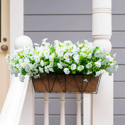 Artificial Fake Flowers For Outdoor Outside Decoration, 16 Bundles UV Resistant Faux Plastic White Flowers with Green Eucalyptus Stem Plants Bulk Look Real for Home Porch yard Patio Planters (White)