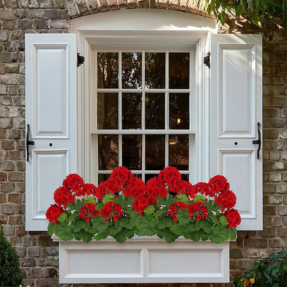 18" Artificial Geraniums for Outdoors, UV Resistant Red Silk Flowers for Window Box Porch Patio Garden Decor, Waterproof Ruby Red