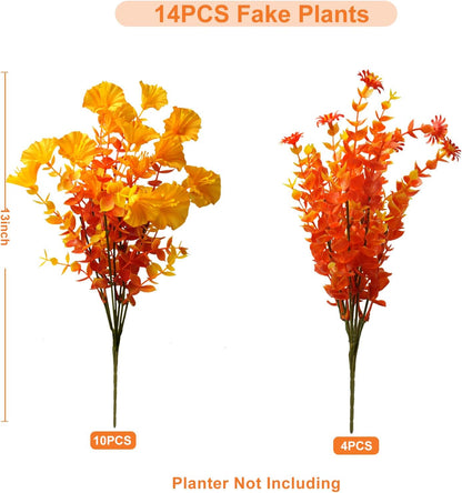 Artificial Flowers for Outdoor, 14 Bundle Fall Realistic Faux Plants UV Resistant Fake Fake Plastic Flowers for Outside Indoor Porch Patio Window Box Planter Home Decor