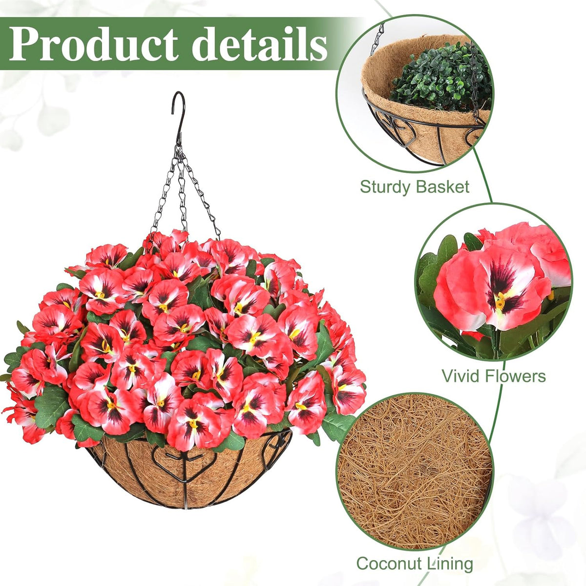 Silk Pansy Hanging Baskets UV Resistant Outdoor Decor