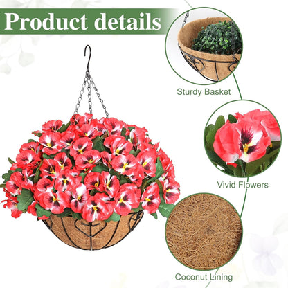 Silk Pansy Hanging Baskets UV Resistant Outdoor Decor