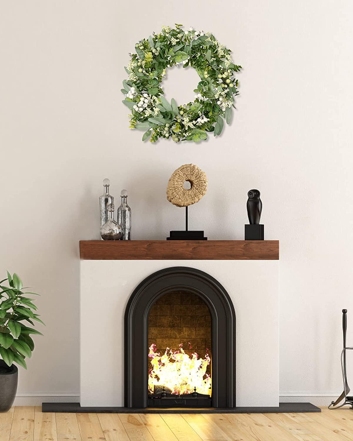 Vlorart Artificial Spring Summer Christmas Greenery Wreaths for Front Door Green Eucalyptus Leaf Wreath Decor Boxwood with Big Berries for Farmhouse Outside Year Round