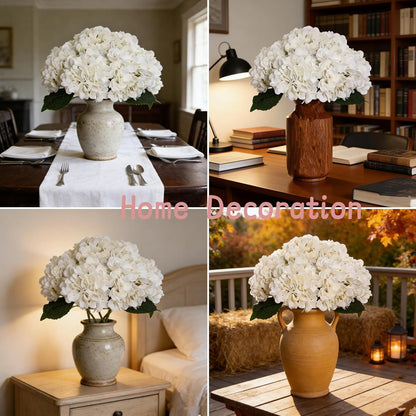 6 Pcs White Hydrangea Artificial Flowers Silk Fake Hydrangeas with Stems for Wedding and Home Decor