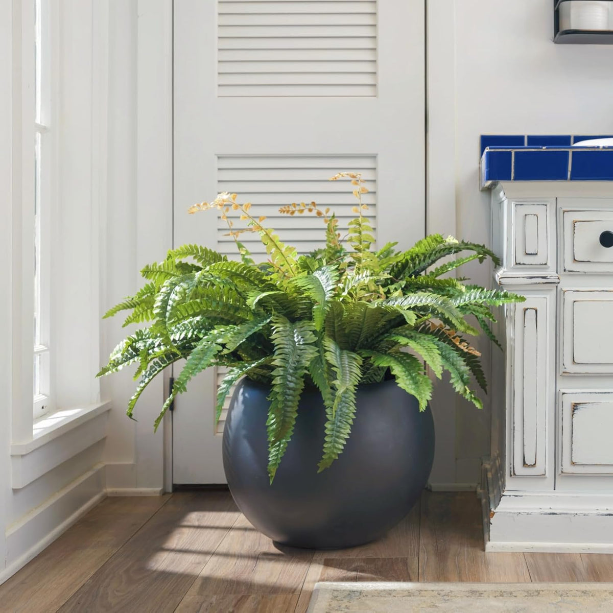 CQURE 128 Branches Fake Ferns Artificial Plants Large, 50" Set of 2 Artificial Boston Ferns Faux Hanging Fake Plants for Outdoors Planter Home Garden Decor