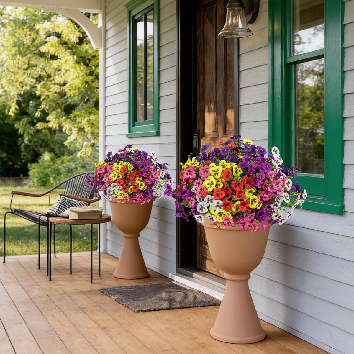24 Pcs Artificial Fake Pansy Flowers for Outdoor, Faux Silk Plants Flowers UV Resistant Pansies Spring Flowers for Planter Front Door Porch Yard Patio Garden Window Box Home Decor (6 Color)