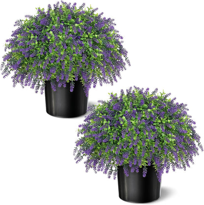 Artificial Boxwood Topiary Ball with Lavender - Set of 2 for Front Porch Decoration, Fake Bushes Potted Plants Faux Greenery Tree UV Resistant for Outdoor Indoor Garden Farmhouse Home Decor (Purple)
