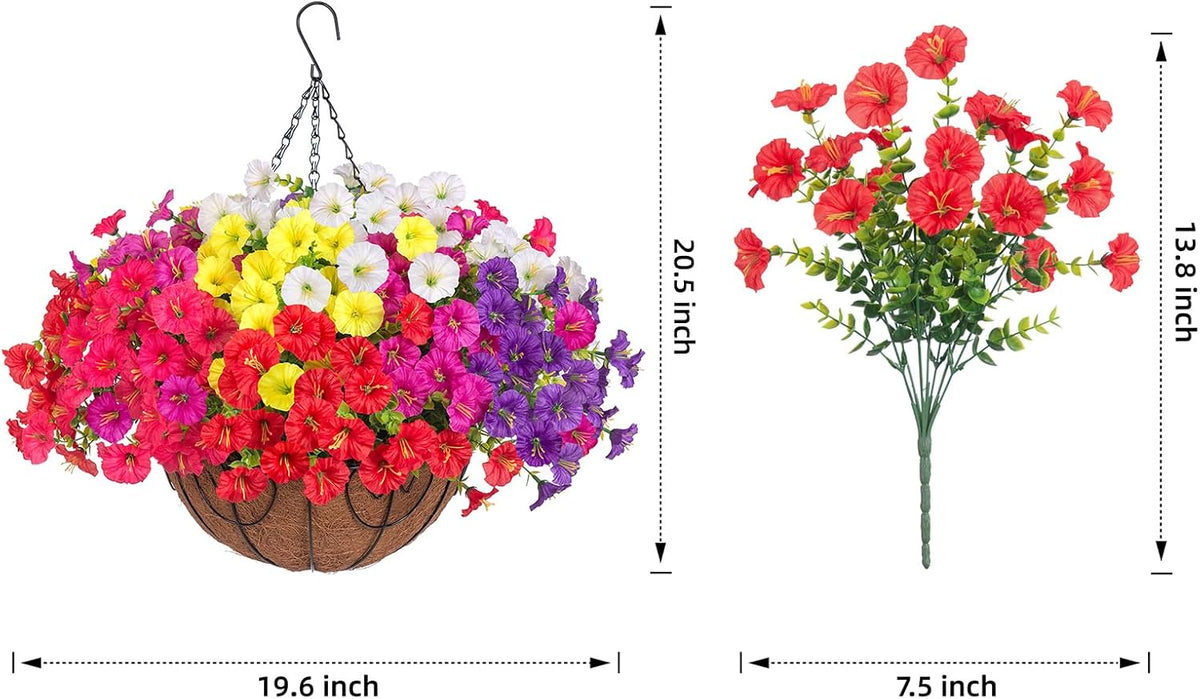 Artificial Faux Hanging Plants Flowers for Outdoors Baskets Spring Outside Decor, Fake Silk Morning Glory in Planter Look Real UV Resistant Outdoor Flowers for Porch Patio Balcony Garden Yard Home