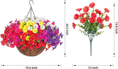 Artificial Faux Hanging Plants Flowers for Outdoors Baskets Spring Outside Decor, Fake Silk Morning Glory in Planter Look Real UV Resistant Outdoor Flowers for Porch Patio Balcony Garden Yard Home