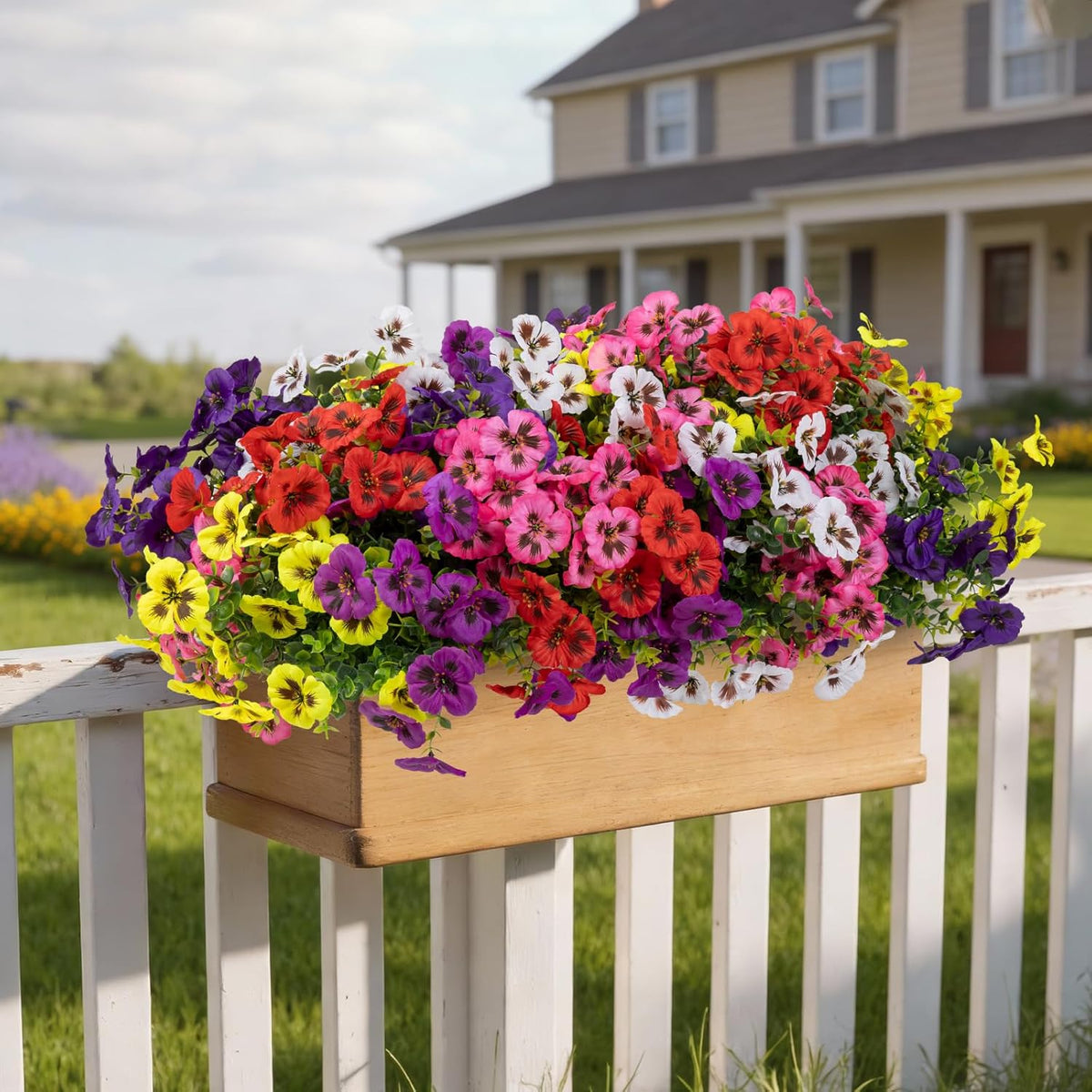 24 Pcs Artificial Fake Pansy Flowers for Outdoor, Faux Silk Plants Flowers UV Resistant Pansies Spring Flowers for Planter Front Door Porch Yard Patio Garden Window Box Home Decor (6 Color)