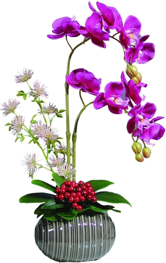 Artificial Orchid Faux Orchids with Gold Vase Artificial Flower Plastic Artificial Phalaenopsis Flowers 21in Fake Floral Home Artificial Orchid Very Natural