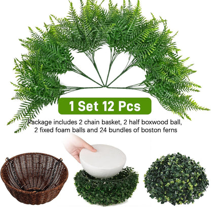 Waipfaru Fake Hanging Fern Plants Outdoor - 2 Pack UV Resistant Artificial Outdoor Hanging Plants, Realistic Faux Greenery Fern for Patio Front Porch Garden Home Decor