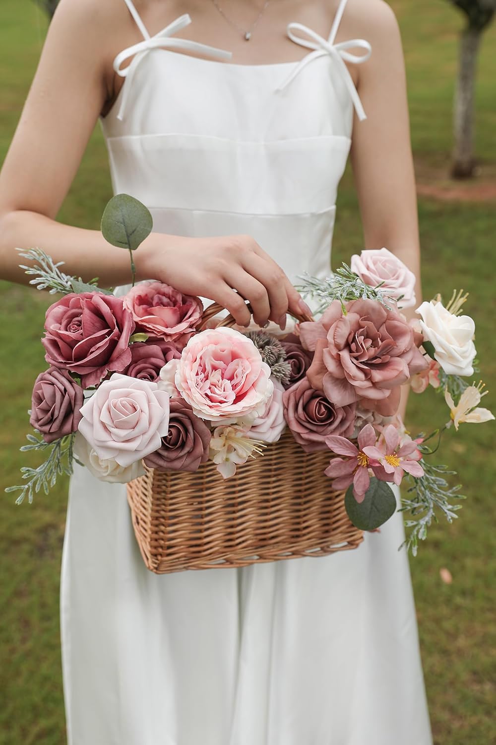 Dusty Rose Artificial Flowers Set - Fake Roses, Peonies, Silk Flowers with Stems for DIY Wedding Bouquets, Floral Arrangement, Table Centerpieces, Baby Shower, Home Decor