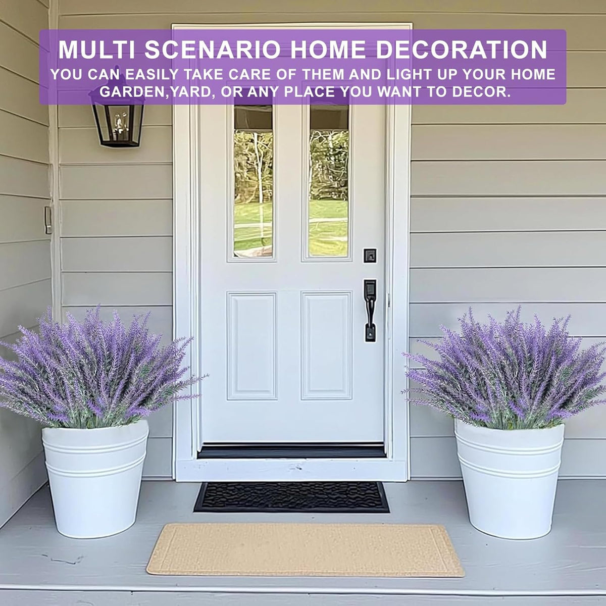 TURNMEON 20 Bundles Artificial Lavender Flowers for Outdoors, UV Resistant No Fade Fake Plants Plastic Faux Plants for Home Window Box Planter Porch Gardens Cemetery Spring Summer Decor(Gray Purple)