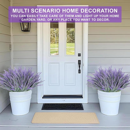 TURNMEON 20 Bundles Artificial Lavender Flowers for Outdoors, UV Resistant No Fade Fake Plants Plastic Faux Plants for Home Window Box Planter Porch Gardens Cemetery Spring Summer Decor(Gray Purple)