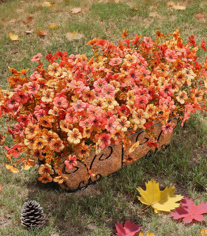 Artificial Fall Flowers Fake Mums for Outdoor Autumn Decoration, 12 Bundles Faux Silk Orange Yellow Mums Daisy Look Real UV Resistant for Outside Home Porch Patio Planter