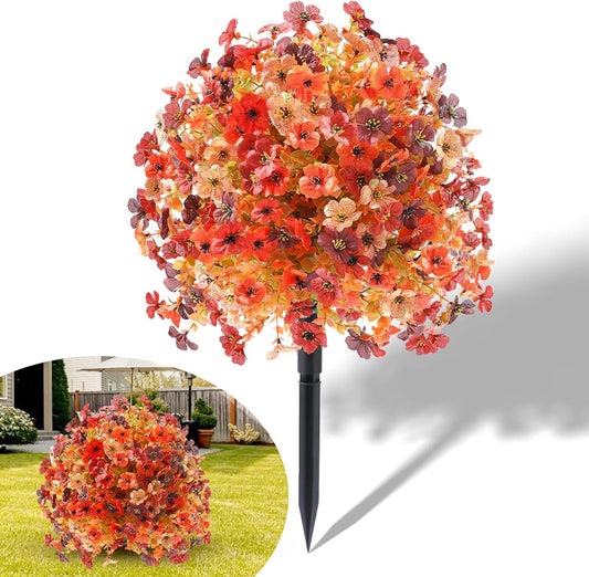 Artificial Mums Topiary Ball Tree With Flowers for Outdoors Fall Decor, Orange UV Resistant Fake Plants With Ground Spike Autumn Decorations for Home, Front Porch, Garden, Thanksgiving, Planters