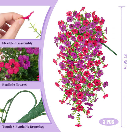 Artificial Fake Hanging Flowers Plants for Outdoor Spring Decoration, 3 Pcs Faux Silk Daisy with Boston Ferns, UV Resistant Look Real for Outside Home Indoor Planter Porch Patio Balcony Yard Decor