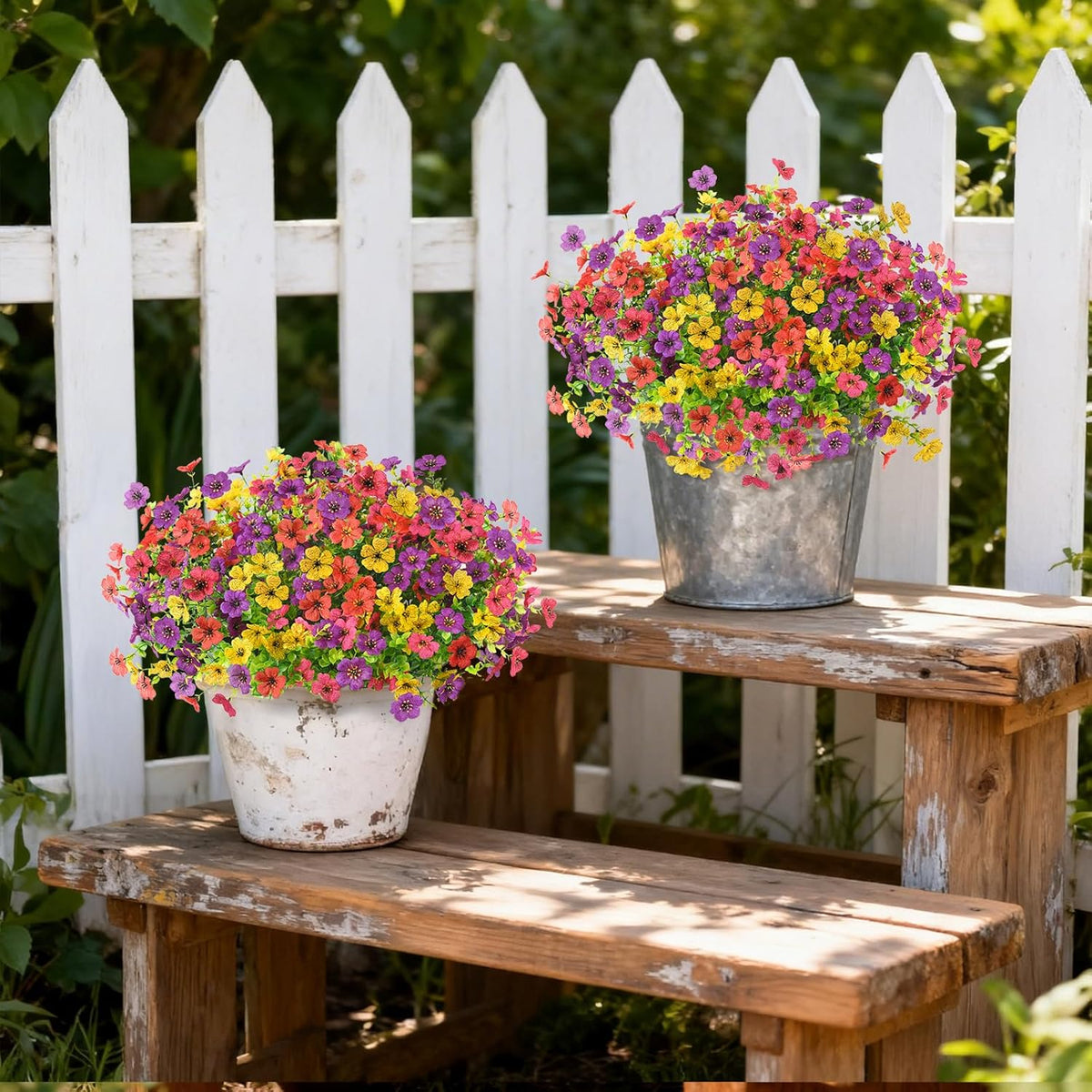 Homsunny Artificial Flowers for Outdoors, 12 PCS Faux Silk Flower Spring Decoration, Fake Outdoor Flowers UV Resistant No Fade Artificial Plants for Home Planter Front Porch Garden Patio Yard Decor