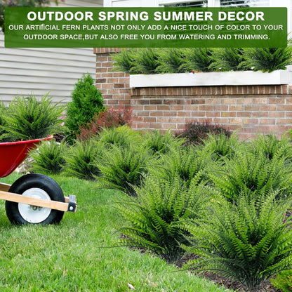 TURNMEON 20 Bundles Artificial Plants Outdoor Faux Boston Fern Spring Decor, Fake Plants UV Resistant Plastic Greenery Shrubs Artificial Fake Flowers for Outside Gardens Patio Yards Home Summer Decor