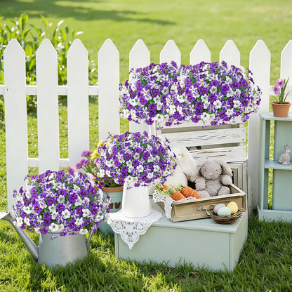 KHOYIME Artificial Flowers for Outdoor Decoration, 12PCS Faux White Purple Petunias Silk Flower UV Resistant Realistic Fake Plants for Outside Planter Garden Porch Yard Spring Summer Home Indoor Decor