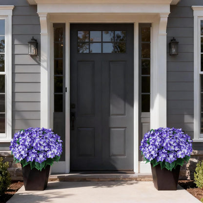FOTEEWL Artificial Hydrangea Flower Topiary Trees - 2 Sets Faux Silk Flower Potted Plant, UV Resistant Fake Outdoor Hydrangea Bush for Front Door, Farmhouse, Garden, Porch Decor (Purple)