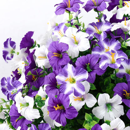 KHOYIME Artificial Flowers for Outdoor Decoration, 12PCS Faux White Purple Petunias Silk Flower UV Resistant Realistic Fake Plants for Outside Planter Garden Porch Yard Spring Summer Home Indoor Decor