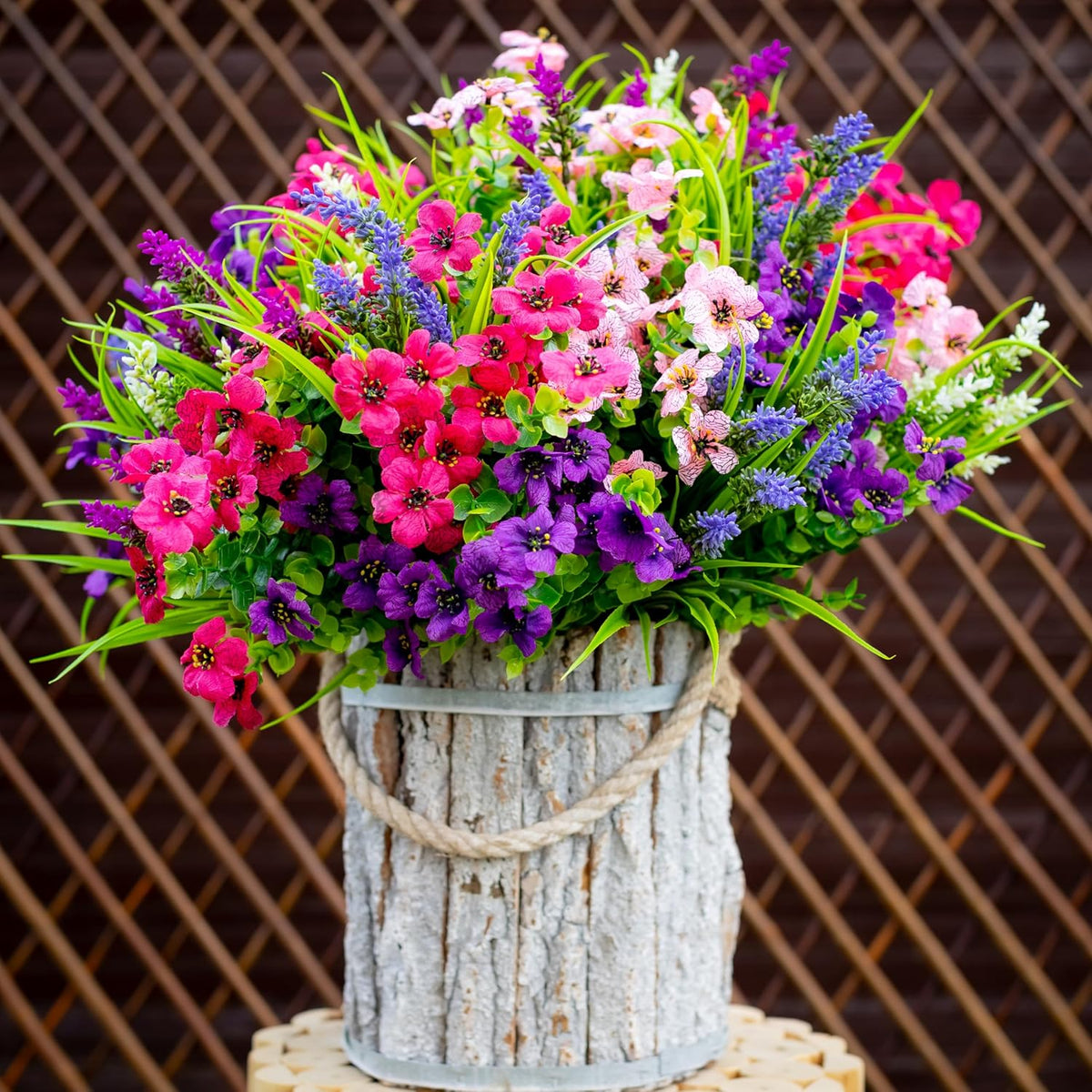 Artificial Flowers Outdoor Shrubs - 16 Bundles Fake Plants UV Resistant No Fade Faux Plastic Greenery Home Garden Porch Patio Decoration Office Indoor (1, Multi-16 Pcs)