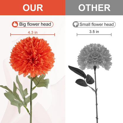 BonBloom's Artificial Chrysanthemums Flowers, 10 Pcs Realistic Large Faux Mums Chrysanthemums Ball Silk with Stems for Autumn Easter Home Floral Arrangement Table Centerpiece (Orange)