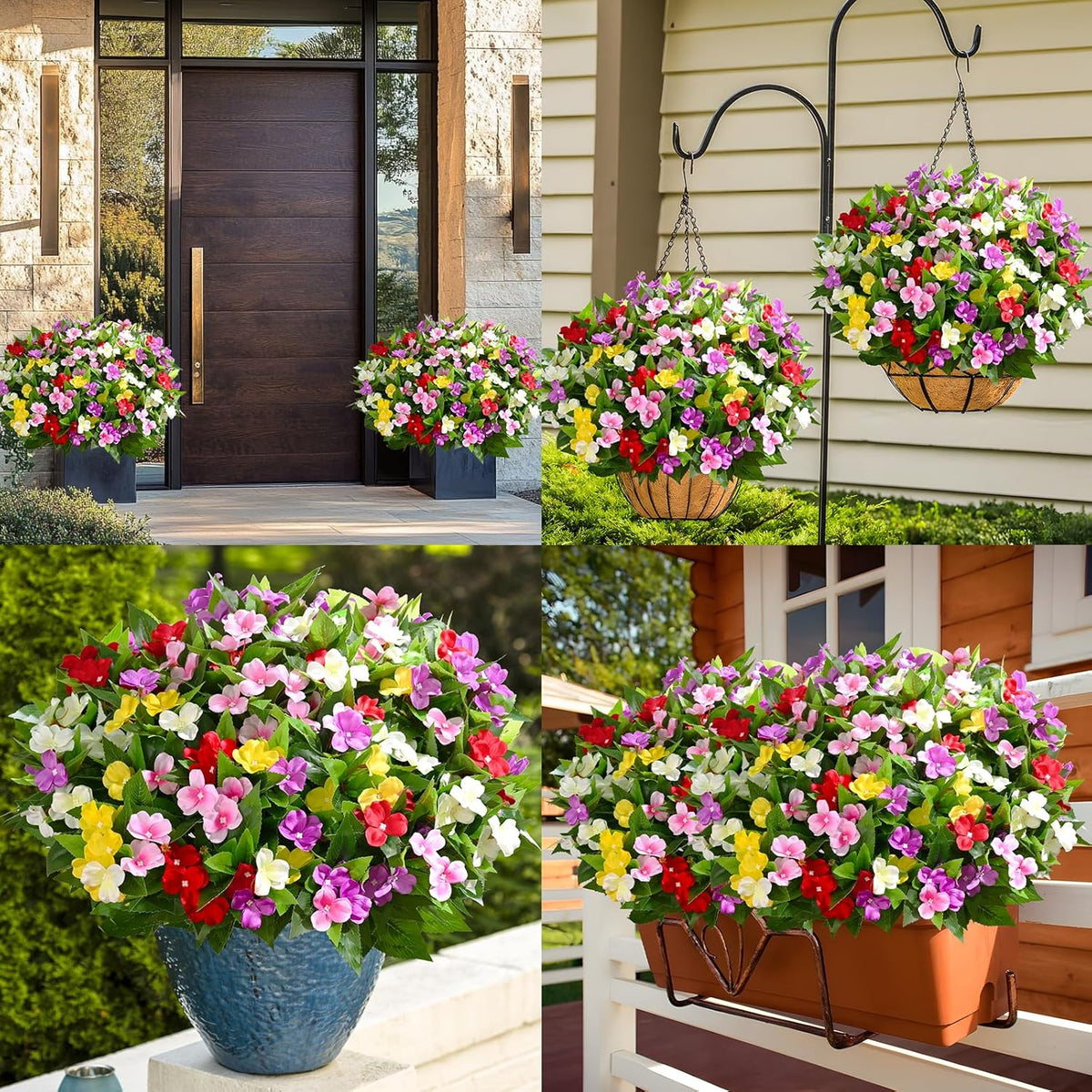 Waipfaru 5 Pcs Artificial Flowers for Outdoors, UV Resistant Faux Flowers for Outdoor Planters, Silk Impatiens Bouquet Mix Color Spring Artificial Plants for Garden Porch Patio Balcony Yard