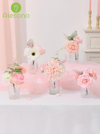 Alecono Artificial Flowers, Pink Fake Flowers Combo Box with Stems for DIY Wedding Bridal Bouquets, Cake Party Table Centerpieces Home Decor