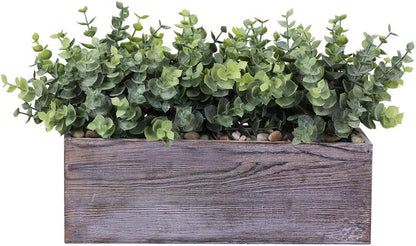 Winlyn Faux Eucalyptus Plants in Rustic Rectangular Wood Planter Box Artificial Eucalyptus Greenery Arrangement Potted Plant in Dusty Green for Wedding Centerpiece Office Room Table Windowsill Décor