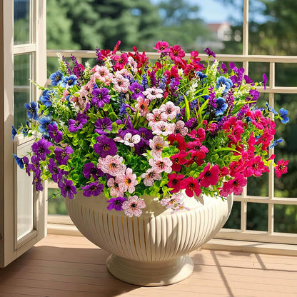20 Bundles Artificial Flowers for Outdoors Decoration Fake Silk Flowers UV Resistant Faux Plants Artificial Daisy Eucalyptus for Spring Summer Garden Yard Porch Window Home Decor, Mixed