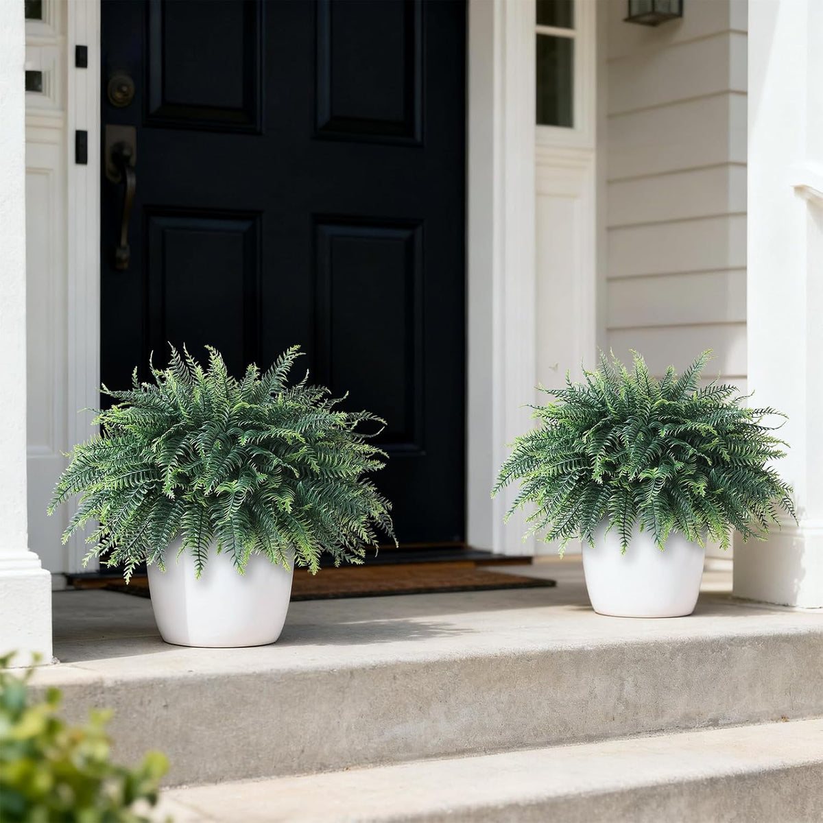 FOTEEWL Artificial Ferns Potted Plant for Front Door Decoration - 2 Sets UV Resistant Realistic Bush Faux Greenery Fern Potted Fake Plants for Home Garden Porch Farmhouse Decor