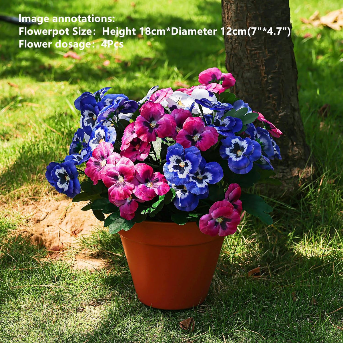 QIANYUN Artificial Flowers Outdoor-11.8in Pansies UV Resistant Plastic Flower in Bulk Fake Outdoor Plants (3, Blue Pansy)