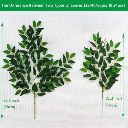 40 Pcs Italian Ruscus Greenery 68cm Artificial Greenery Stems Leaf Greenery Garland for Wedding Arch Flowers Centerpieces Balloon Arch Home Decor